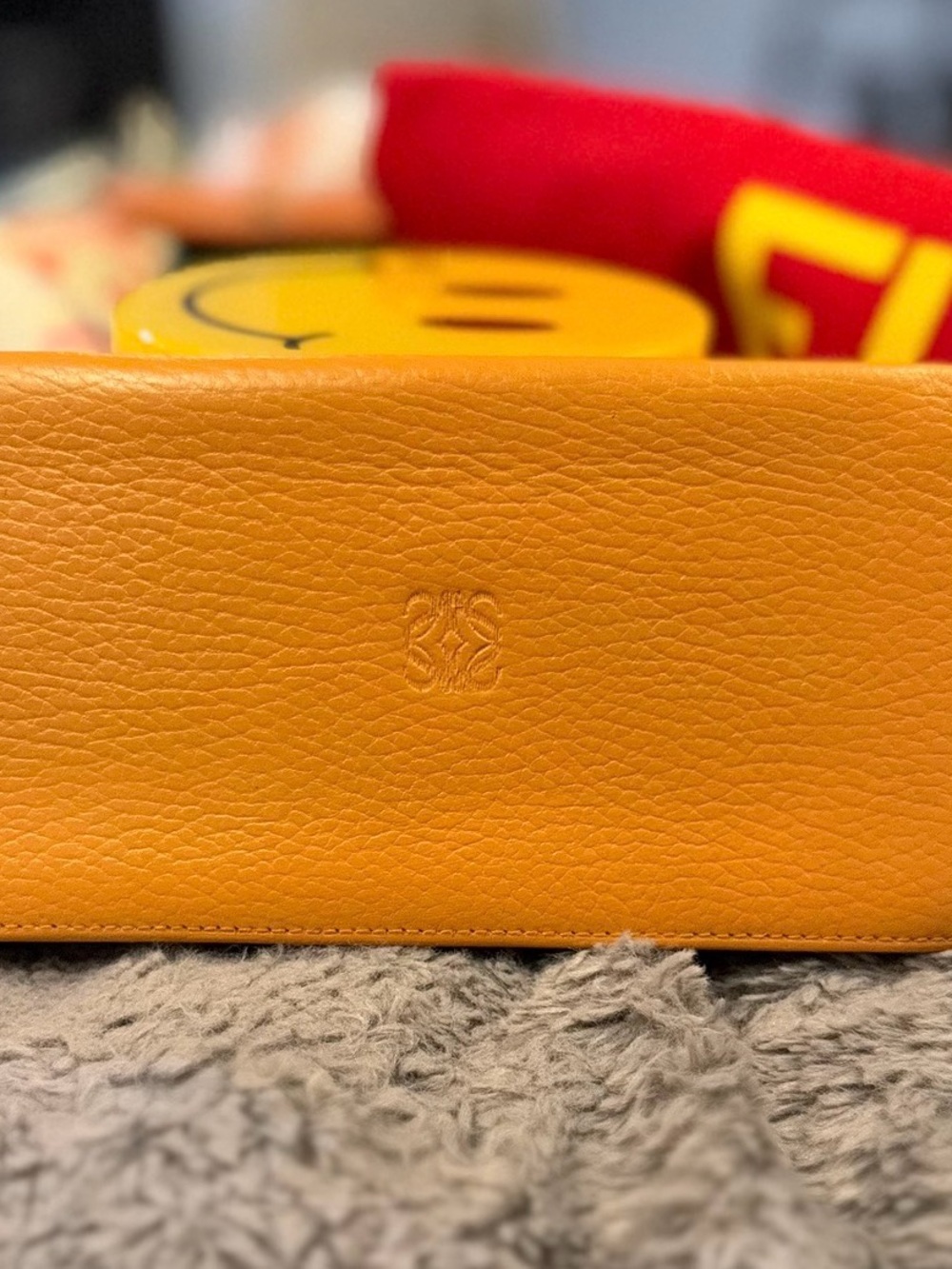 Loewe Anagram Grain Leather Long Wallet Brown Orange EUC